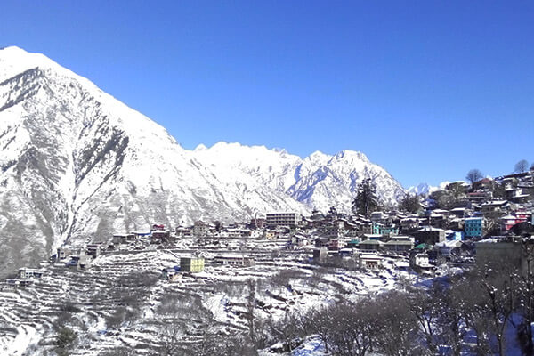 Great hill station of himachal-pradesh bharmour covered in snow